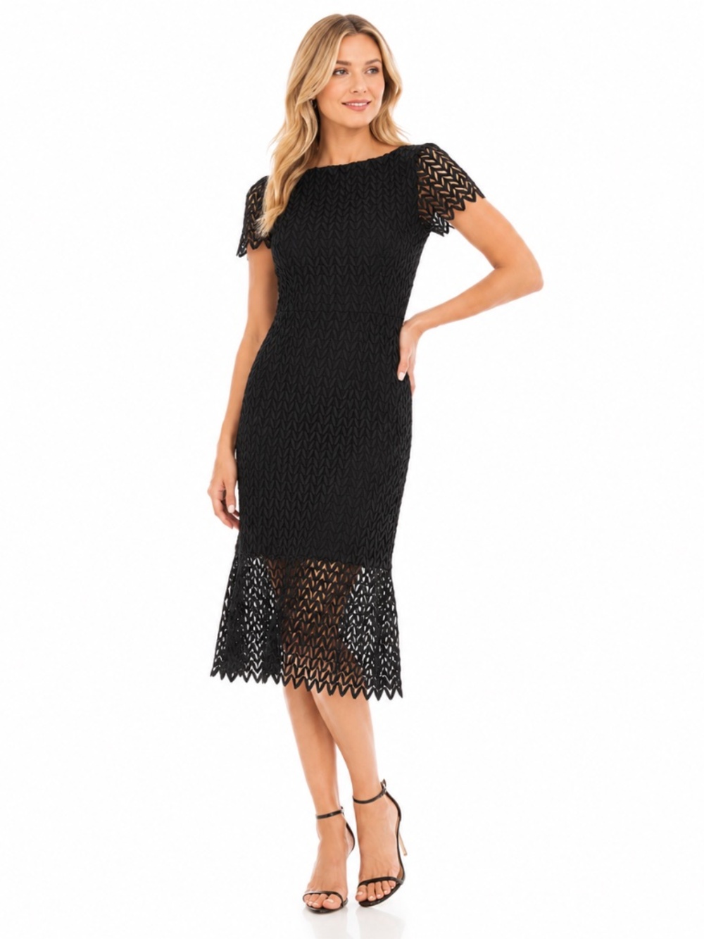 Kay Unger |Tatum Floral Lace Midi Dress.